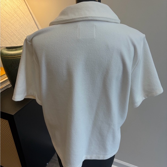 Dudley Stephen’s Cream Ivory Terry Quarter Zip Polo Size Large Quiet Luxury - Picture 6 of 16